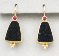 Patrick Murphy - Black Druse & Red Spinel Earrings 24116-05